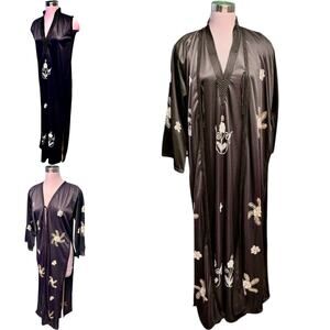 EUC Vintage 2 Piece Mandarin Asian Embroidered Maxi Dress Set Size M